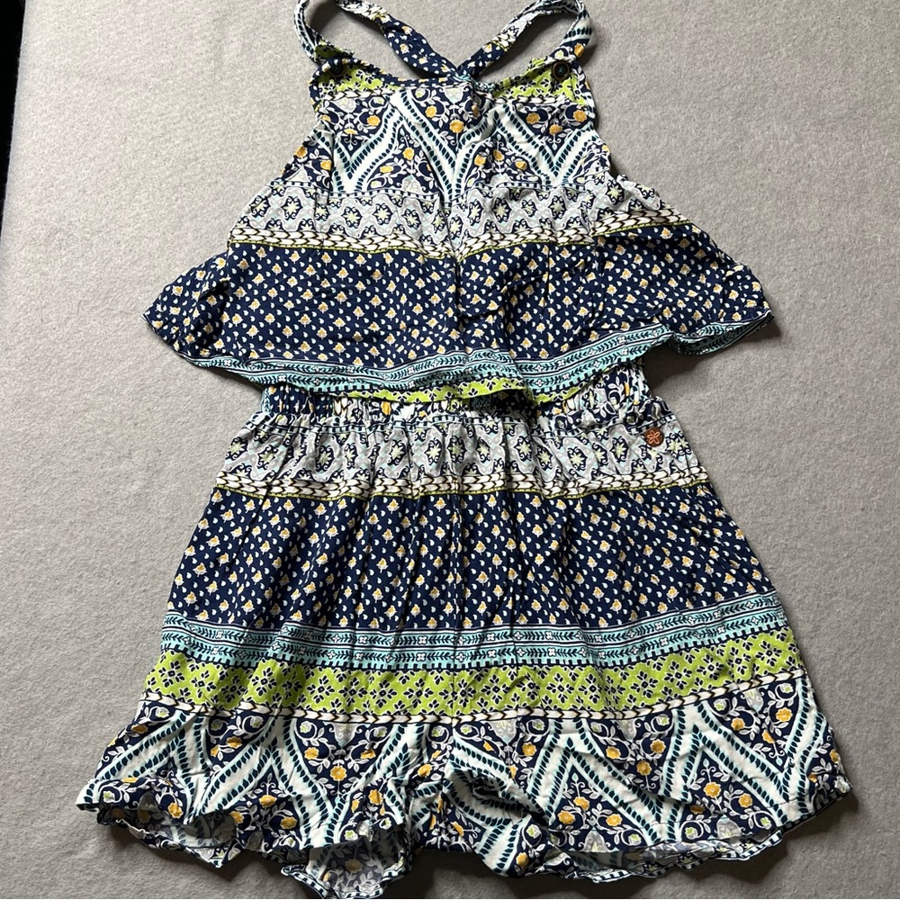 Matilda Jane 435 Romper Girls 10 Floral Geometric Jumpsuit Outfit Shorts Blue